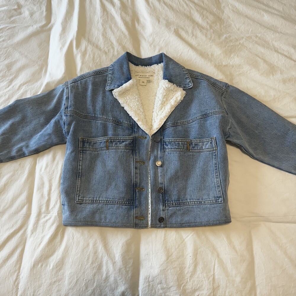 Saltwater Luxe LA Cotton Sherpa Jean Jacket XS - Picture 7 of 13